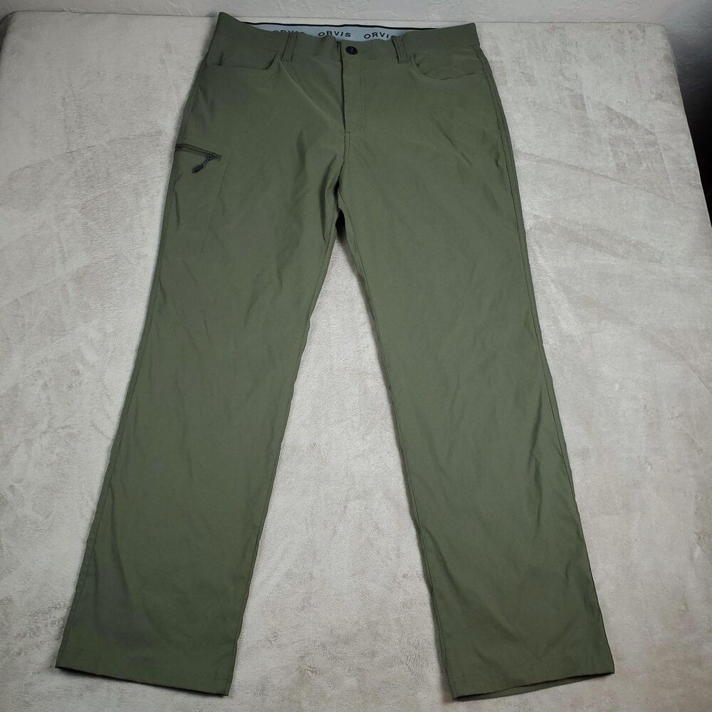 Orvis Men’s Tech Pants 38x32 Olive Green Hiking Fishing Water Repellent Stretch